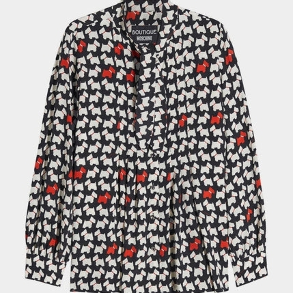 Boutique Moschino 100% Silk Scottie Dog Print Blouse – IT 42 / US 8 (Authentic)